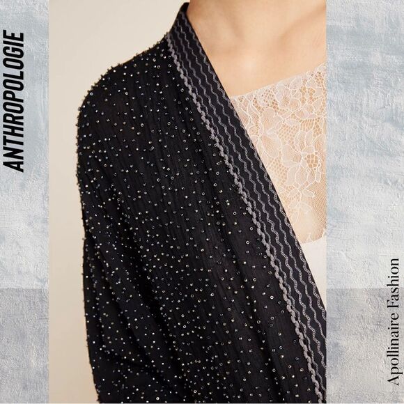 ANTHROPOLOGIE BY BLANK THE ARTIS BEADED KIMONO IN BLACK NWT OS - Picture 6 of 10